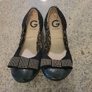 Guess Womens Ballet Flats Size 9.5 Black Studded Bow Slip On New Box